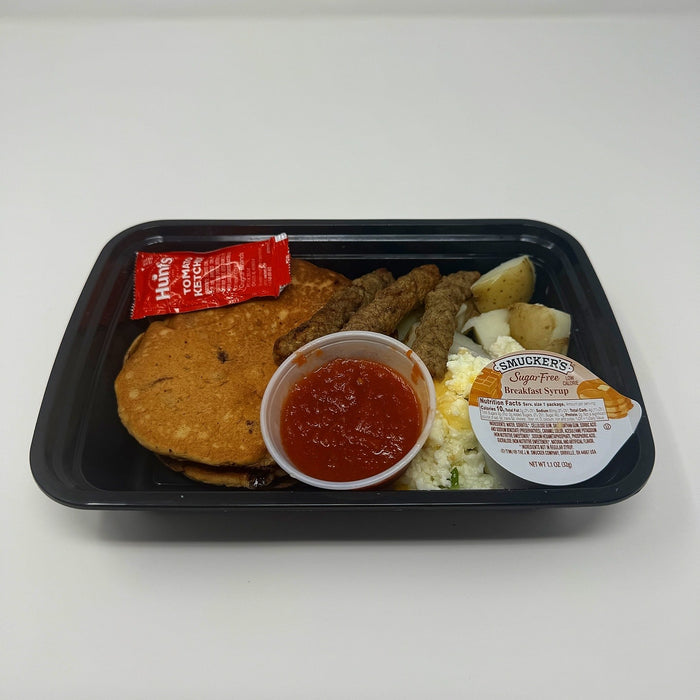 Breakfast Sampler - Pancakes paired with eggs, turkey sausage and potatoes - hoboken meal delivery