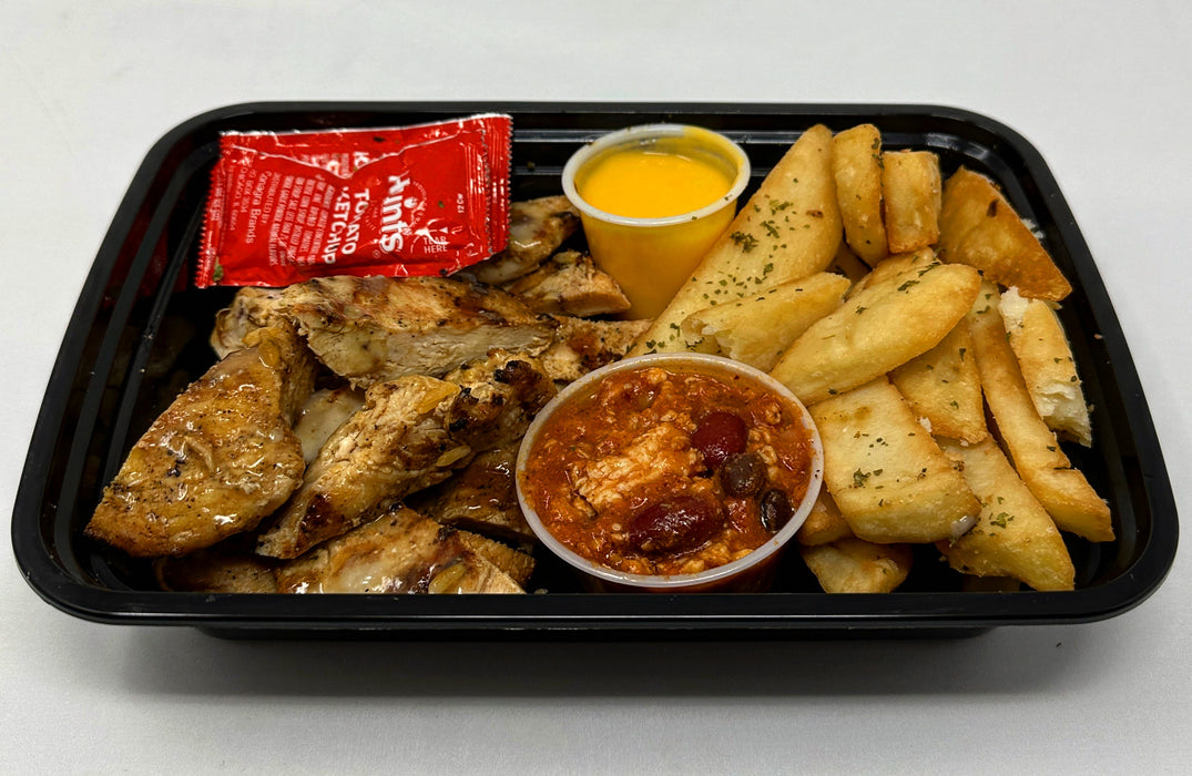 Seasoned grilled chicken paired with our tasty seasoned steak fries and house chili sauce - Secaucus NJ Meal Prep