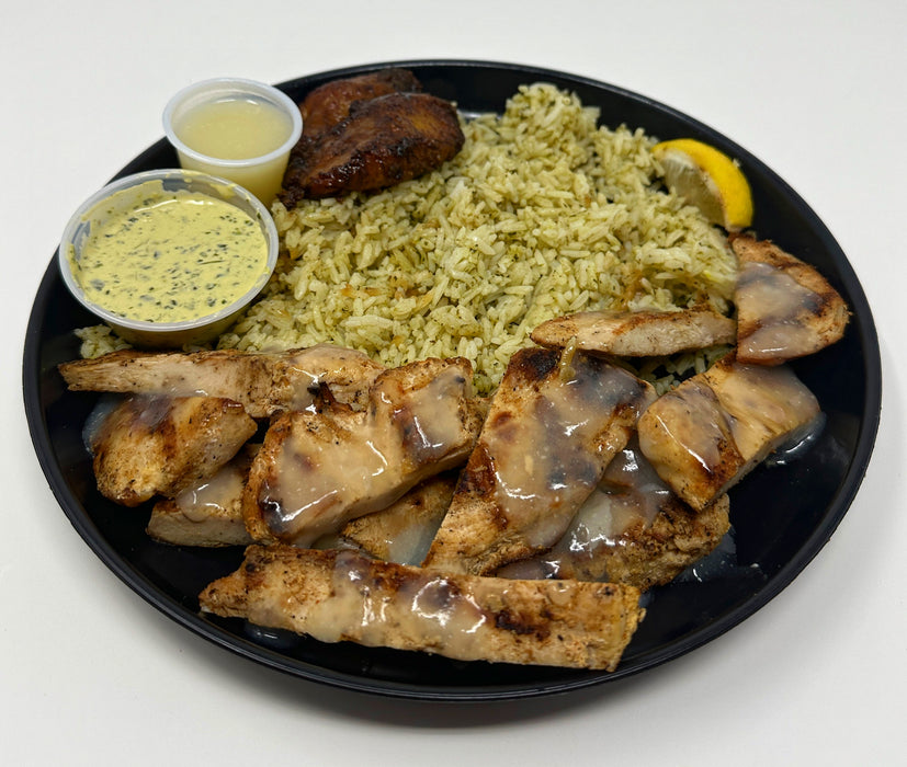 Creamy cilantro lime grilled chicken breast paired with cilantro rice, sweet plantains, and house sauce - Nutley NJ Meal Preps