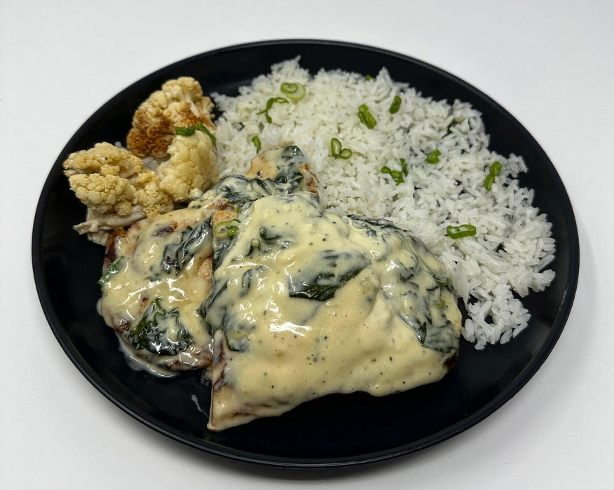 Chicken breast tossed with our creamy parmesan garlic sauce paired with jasmine rice & cauliflower - Cliffside Park NJ Meal Preps