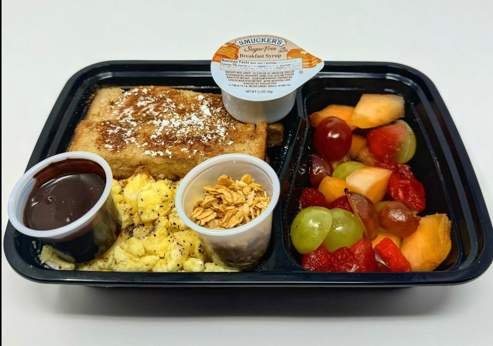 Delicious Cinnamon French Toast sticks paired with our Honduran Fluffy Egg Plater paired with a Fresh Fruit salad - Pomona NJ Meal Prep