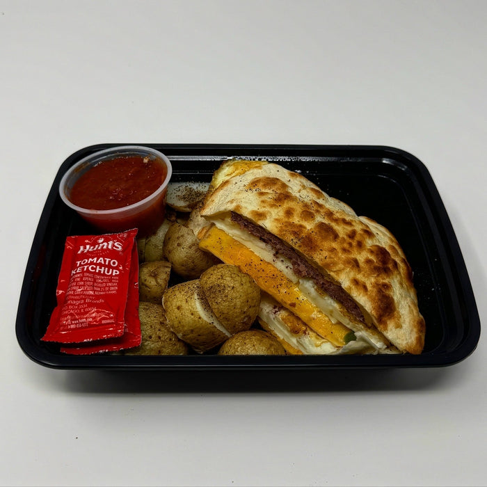 Spartan meal preps - Quesadilla buirger with poratoes and salsa