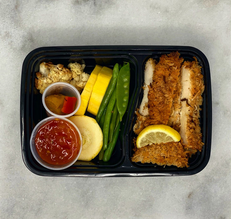 low calorie coconut chicken with veggie mix spartan meal preps