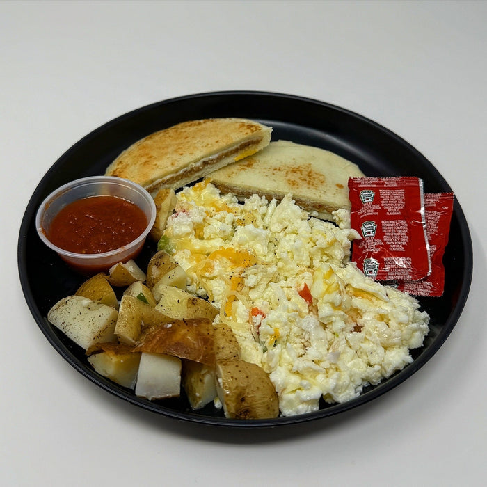 Spartan meal preps - Arepa and eggs dish with fluffy egg whites paired with colombian arepa and potatoes