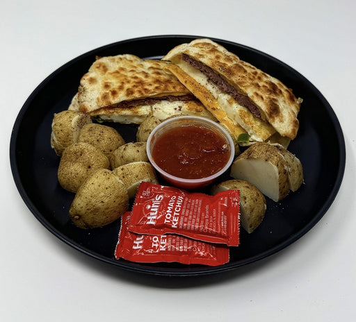 Spartan meal preps - Quesadilla buirger with poratoes and salsa