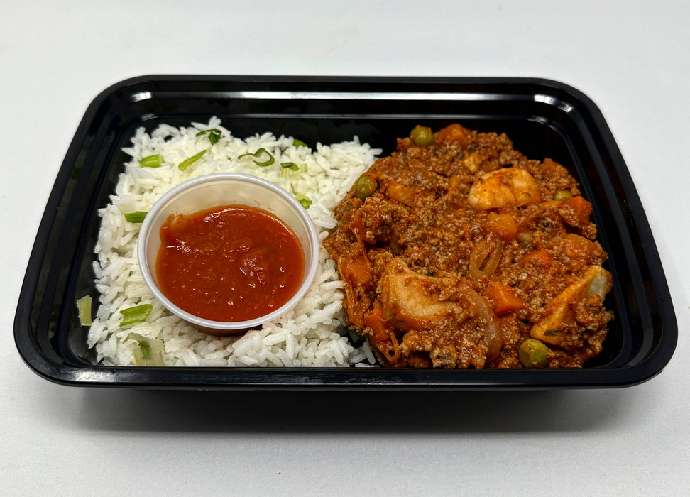 Tasty lean ground beef stew paired with jasmine rice. Spartan meal preps nj meal prep delivery. Healthy food delivered to you.