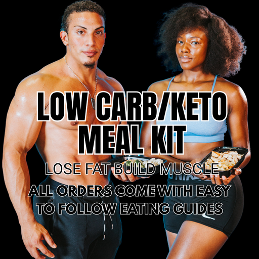 SPARTAN MEAL PREPS LOW CALORIE MEAL KIT- 2 MODELS HOLDING A MEAL AND WEARING GMY GEAR.