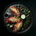 Plated dish of grilled salmon with cheese, green beans, and dipping sauces on a dark background