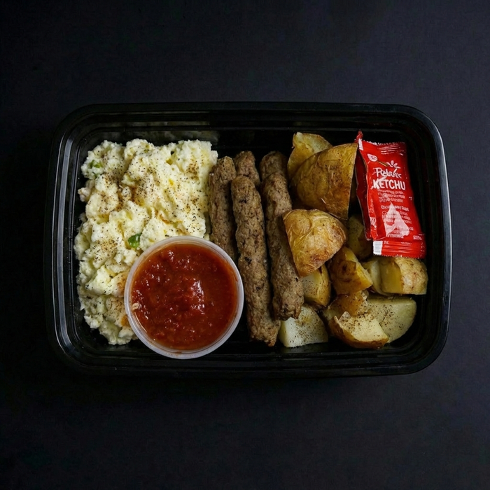 Revuelto de salchicha de pavo y huevo 